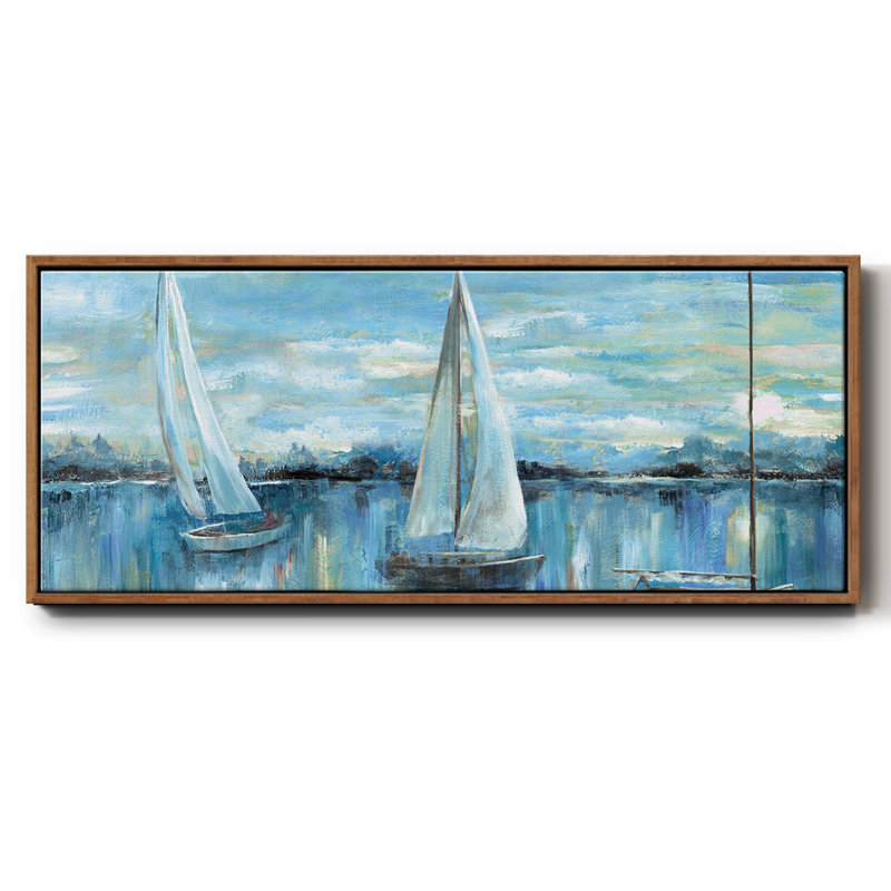 " Evening On The Bay ", Walnut Floater Framed Canvas, 24" H x 60" W x 1.5" D