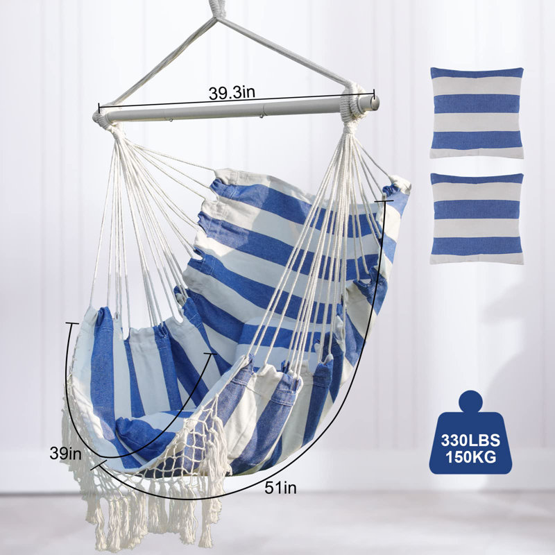 Chaise hamac Shariece, Rayures bleues et blanches, Bleu / blanc