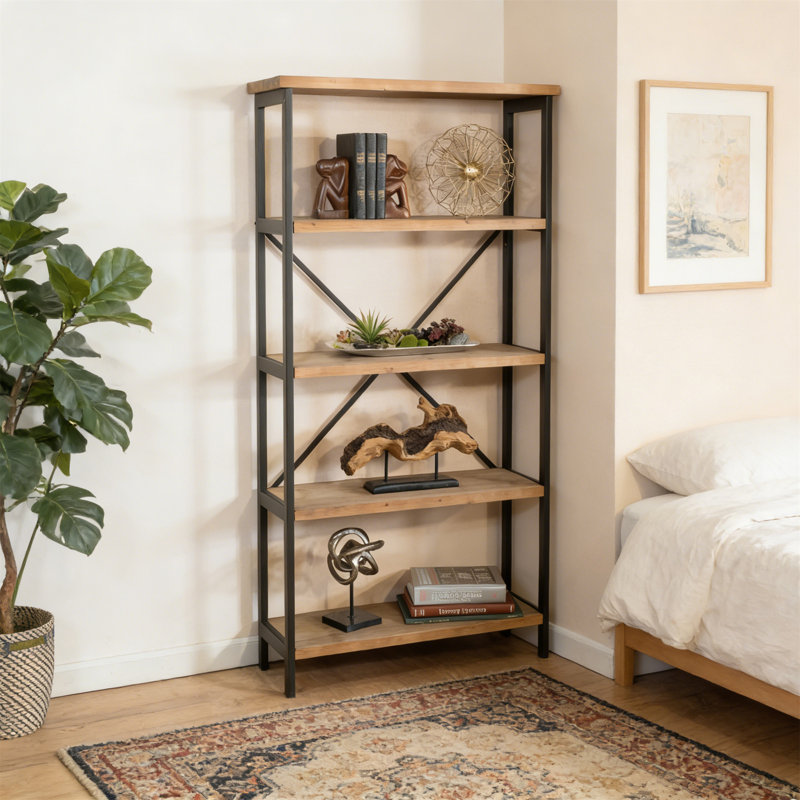 Fir Wood 4-Shelf Accent Bookcase