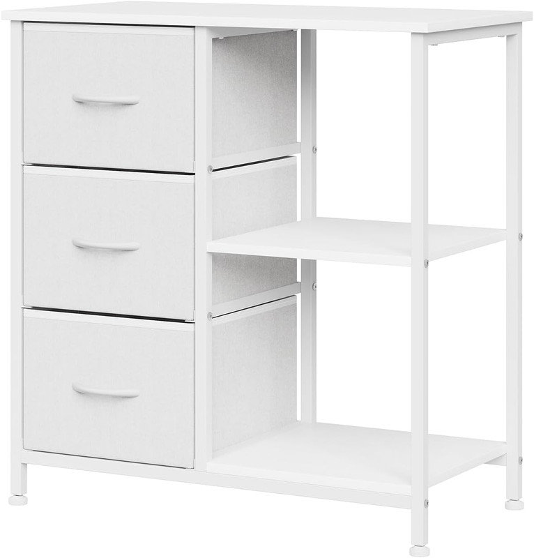 Classeur à 3 tiroirs, support pour imprimante avec 2 tablettes de rangement ouvertes, classeur en tissu sous le bureau pour bureau à domicile, solution de rangement moderne