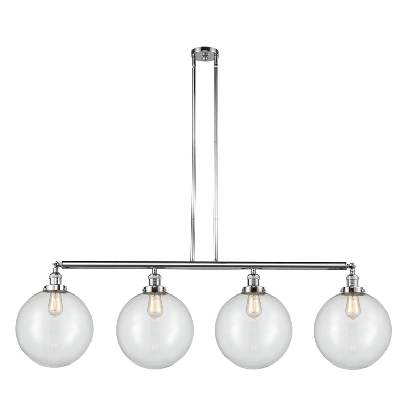 Luminaire suspendu pour îlot de cuisine 4 lumières Penman, Chrome poli, DEL, Transparent