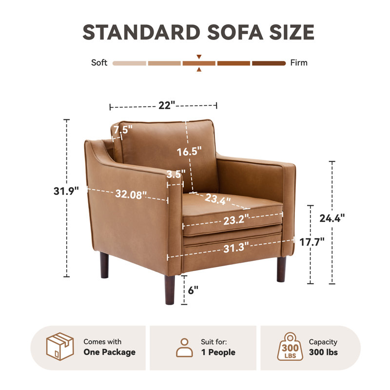 Barton 32" W Modern Soft Faux Leather Chair, Brown