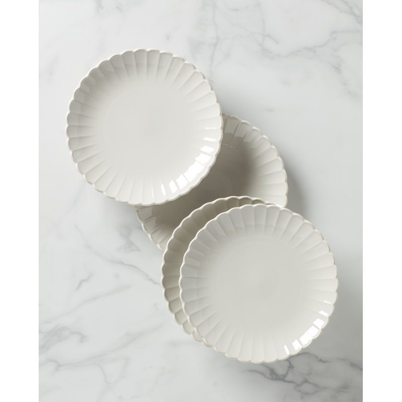 French Perle Scallop 4-Piece Dinner Plate Set