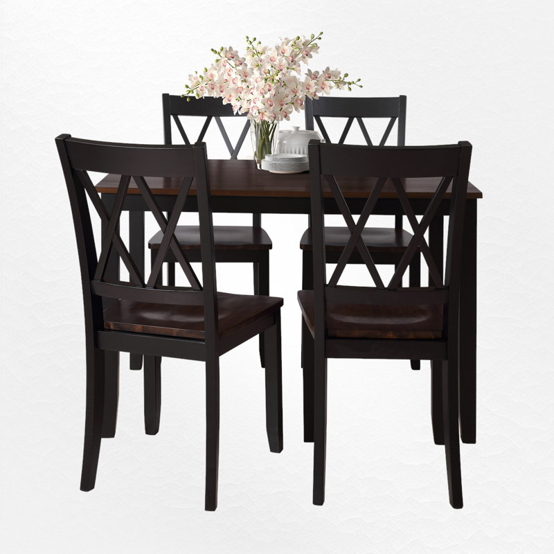 Kirkendall 4 - Person Four Leg Dining Set, Brown/Black, Black