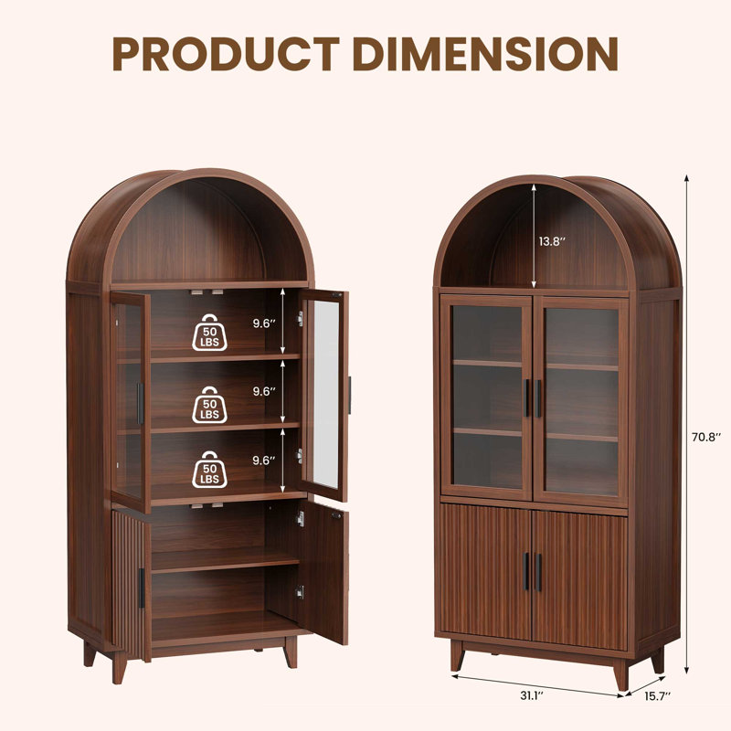 70.8" Tall Arched Storage Cabinet, Black, Brown