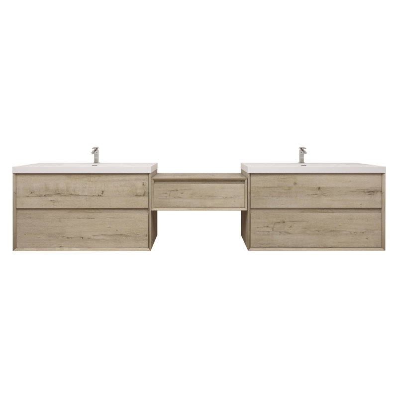 Aliki Wall Mounted Vanity With Reinforced Acrylic Sink, Light Oak, 80"