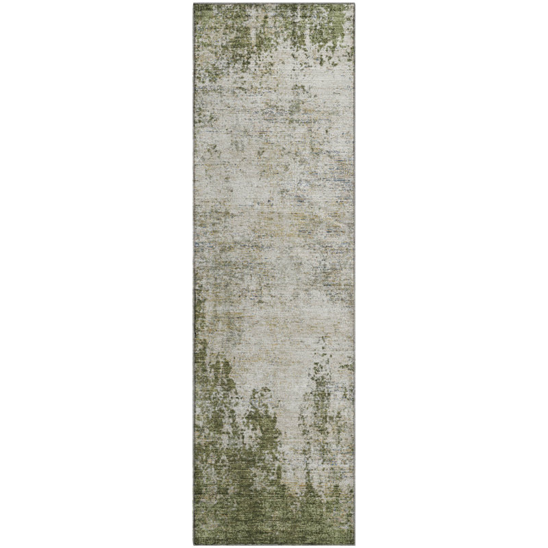 Premium Machine Washable Prisco Olive Rug, Runner 2'3" x 7'6"