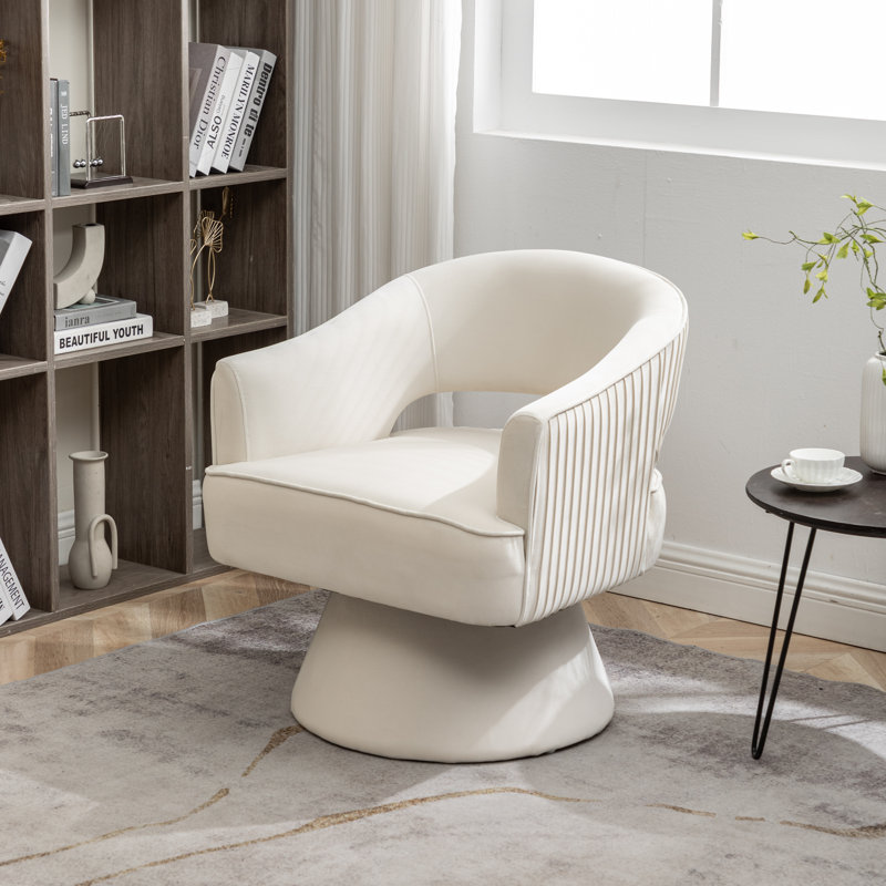 Chynna Velvet Swivel Barrel Chair, Beige Velvet