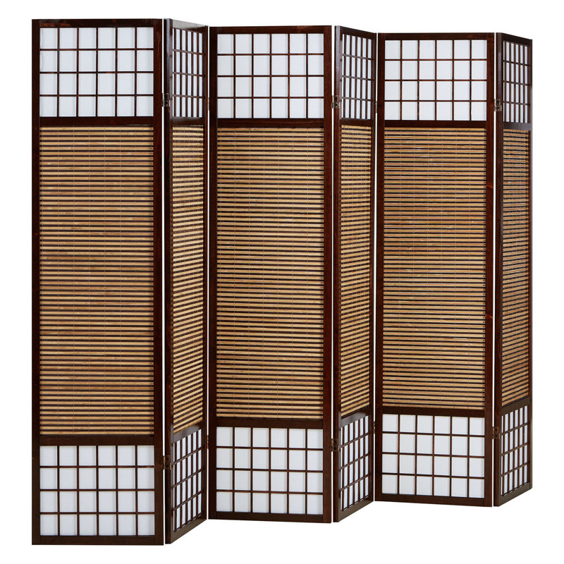 Room Divider Delf Screen Partition Shoji Room Divider Wood With Bamboo, 6