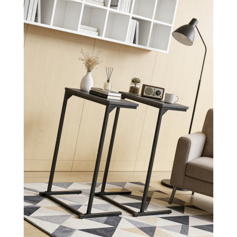 C-Shaped End Table Set Of 2, Tall Over Arm Sofa Table For Living Room And Bedroom, Space-Saving Side Table With Adjustable Feet