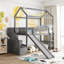 Lit mezzanine simple avec deux tiroirs et glissade, lit maison avec glissade, gris (ancien SKU: LT000130AAE)
