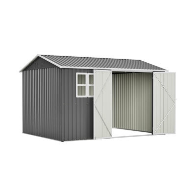 8'x6' Large Steel Storage Shed with Window, Lockable Doors & Sloped Roof, Heavy Duty Outdoor Tool Shed for Garden, Patio, Backyard, Lawn