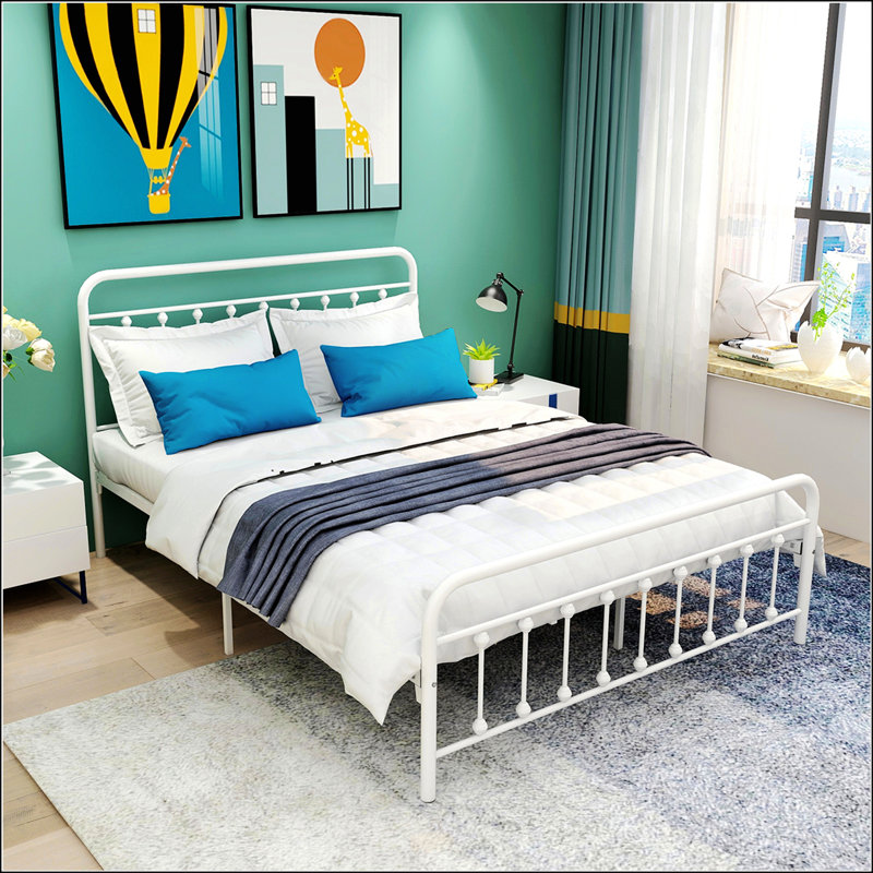 Metal Platform Bed Frame, White