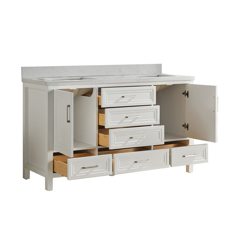 Luxueux meuble-lavabo double | Armoire autoportante entièrement assemblée | Comprend 2 ensembles de poignées libres pour la personnalisation (119 caractères)