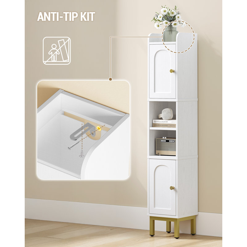 Bathroom Storage Cabinet, Slim Bathroom Floor Cabinets with 2 Door and Adjustable Shelf, Freestanding Corner Storage Unit, Narrow Toilet Paper Cabinet for Small Spaces, White 