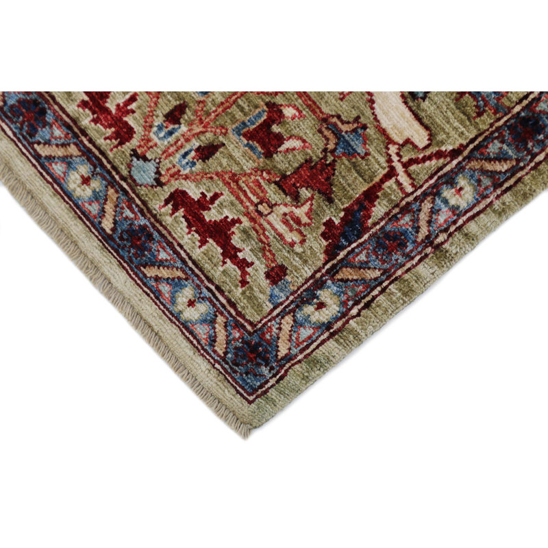 High-Quality Hand-Knotted Green And Navy Area Rug