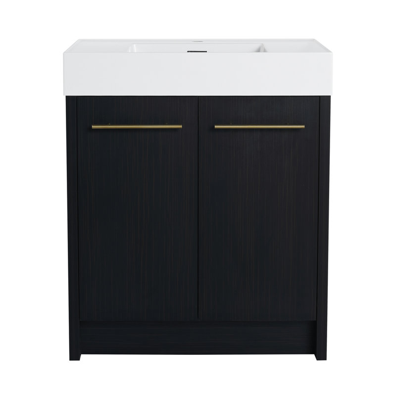 Meuble-lavabo autoportant avec lavabo en résine, avec porte à fermeture douce, ensemble KD