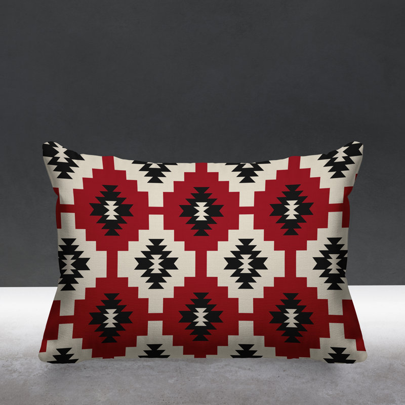 Coussin intérieur / extérieur Hinto Southwestern, Rouge, 14 po x 20 po, Rectangulaire