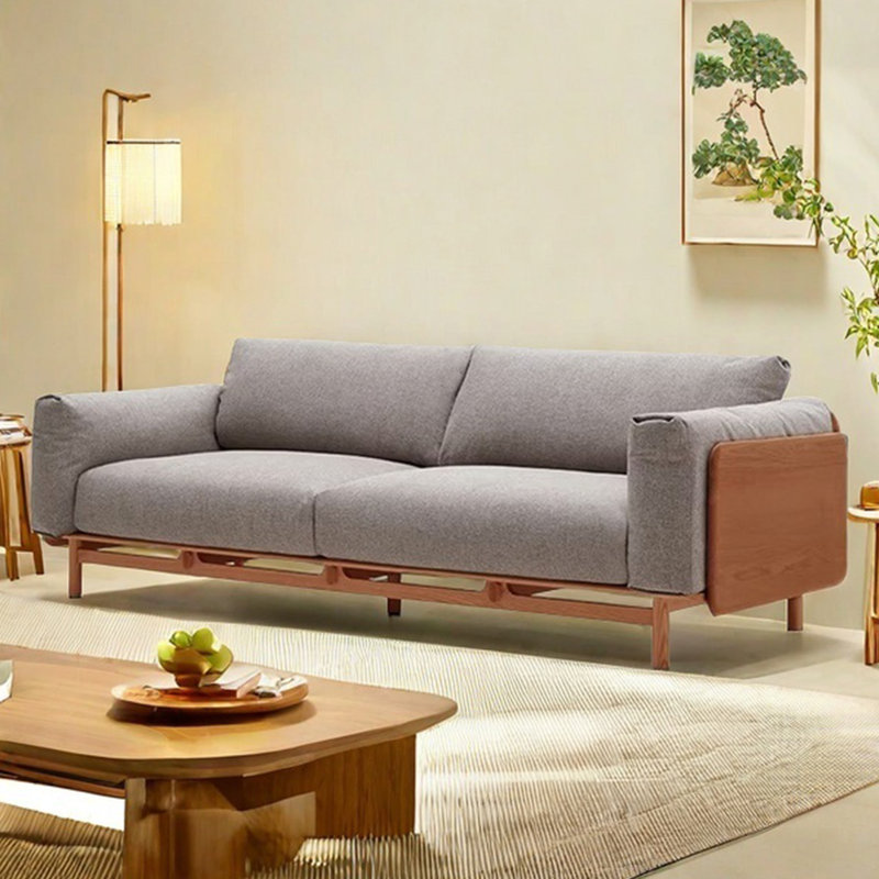 Modern light luxury solid wood straight row sofa, 30" H x 89.76" W x 35.43" D, 3