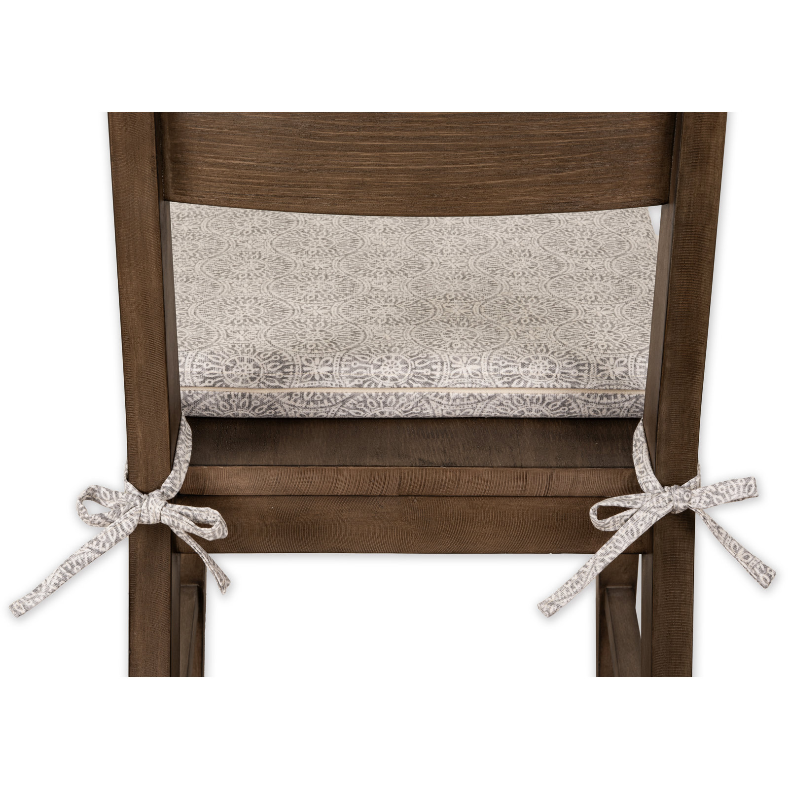Birch Lane Tibet 2" Geometric Medallion Dining Chair Seat Pad with Ties, White/Gray