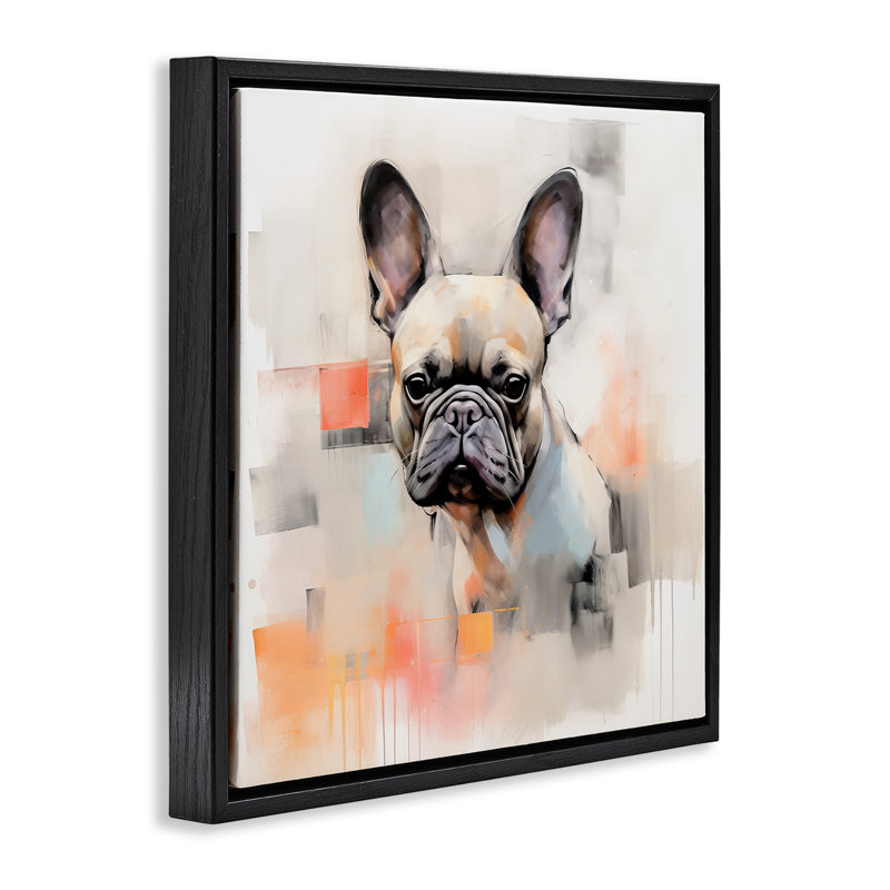 Bouledogue français abstrait, H 18 po x l 18 po, Cadre flottant noir de jais