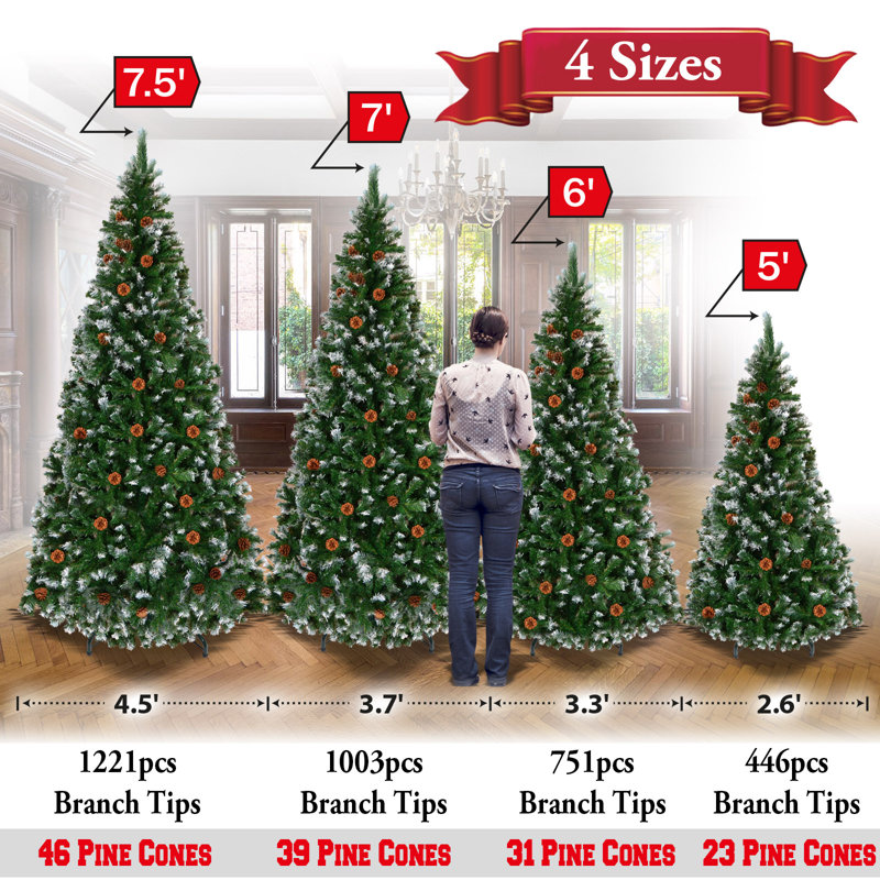 Arbre de noël artificiel pin vert/blanc bonhomme, H 7 pi