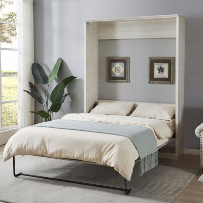 Grand lit escamotable semi-fermé et ouvert grand format, idéal pour la chambre d'amis, la chambre d'amis, le bureau personnel, le blanc rustique