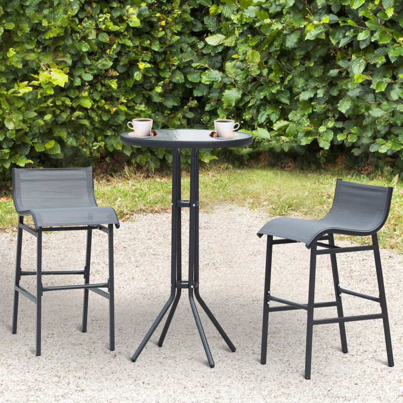 3 Piece Bar Height Outdoor Bistro Set For 2, Round Patio Pub Table 2 Bar Chairs With Comfortable Design & Strong Build