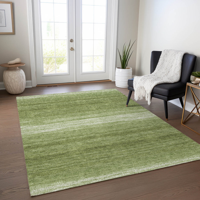 Green Stripe Flat Woven Synthetic 5' x 7' Rug