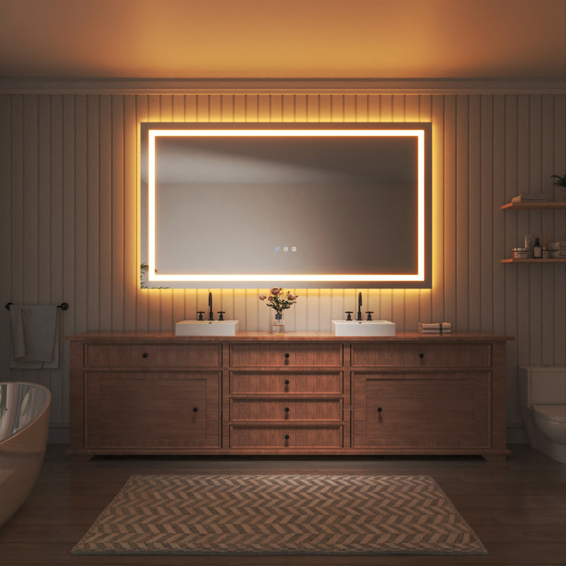 Miroir de salle de bain sans cadre à lumière DEL antibuée avec rétroéclairage et sans cadre, 48 po x 84 po
