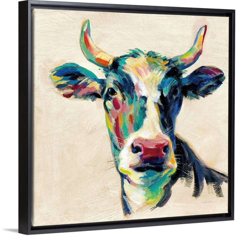 Art mural sur toile Expressionistic Cow II, H 38 po x l 38 po x P 2 po, Toile avec cadre noir