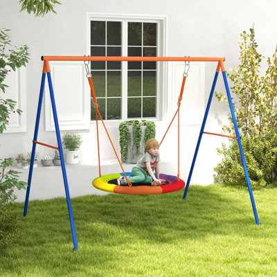 Outsunny Kids Swing Set Garden Nest Swing A-Frame Structure Multicoloured