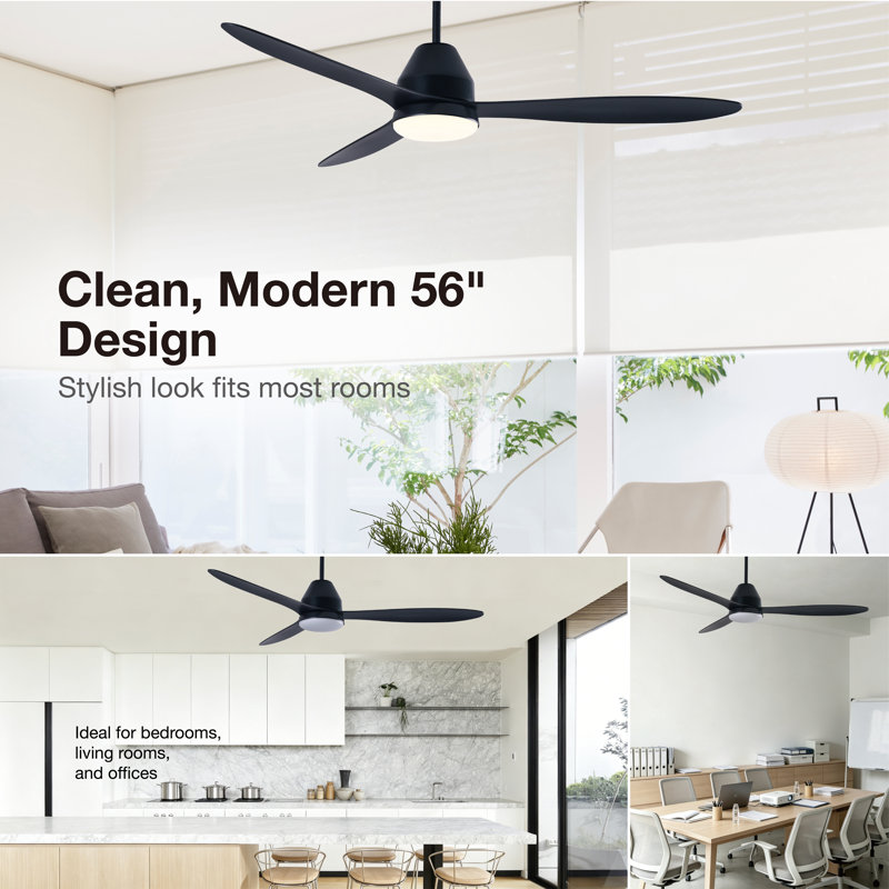 Whitehaven 56in 3-Blades Indoor/Outdoor Ceiling Fan with Remote Control and Light, Black