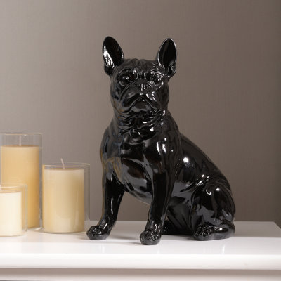 Statue de bouledogue français de 10 po de hauteur en noir pour l'intérieur seulement
