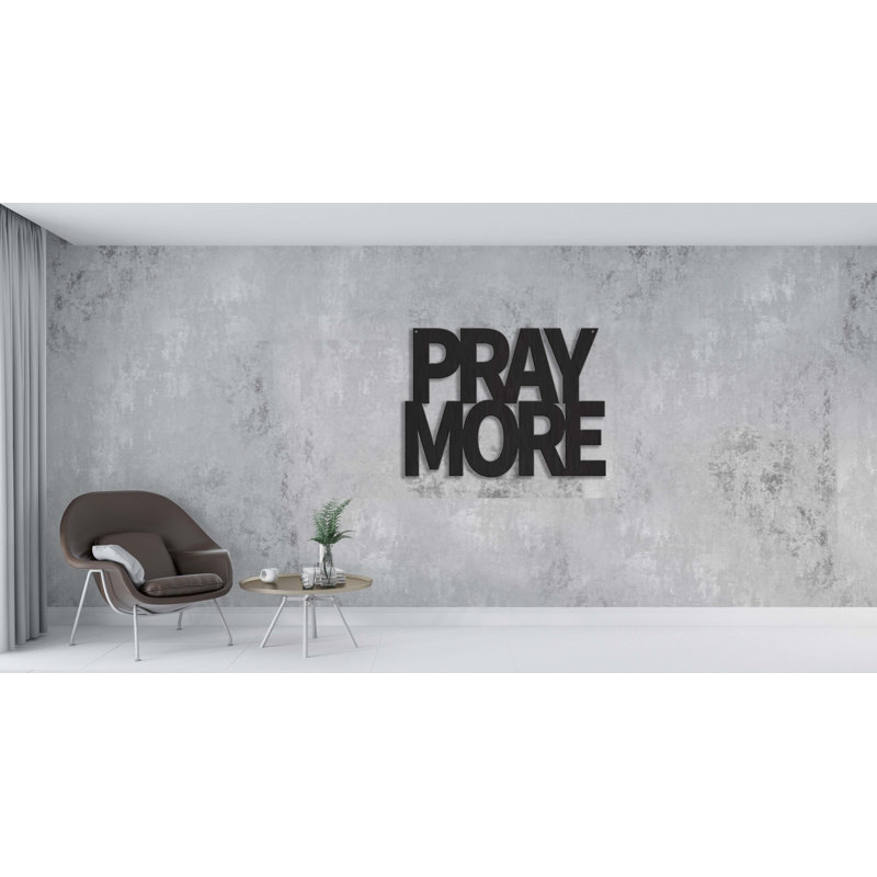 Décoration murale en métal Pray More, H 17 po x l 17,5 po x P 0,5 po, Blanc