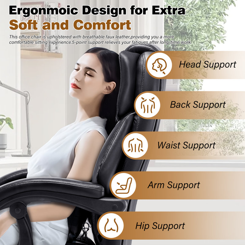 High Back Ergonomic Office Chair With Adjustable Armrest And  Adjustable Lumbar Support, Black