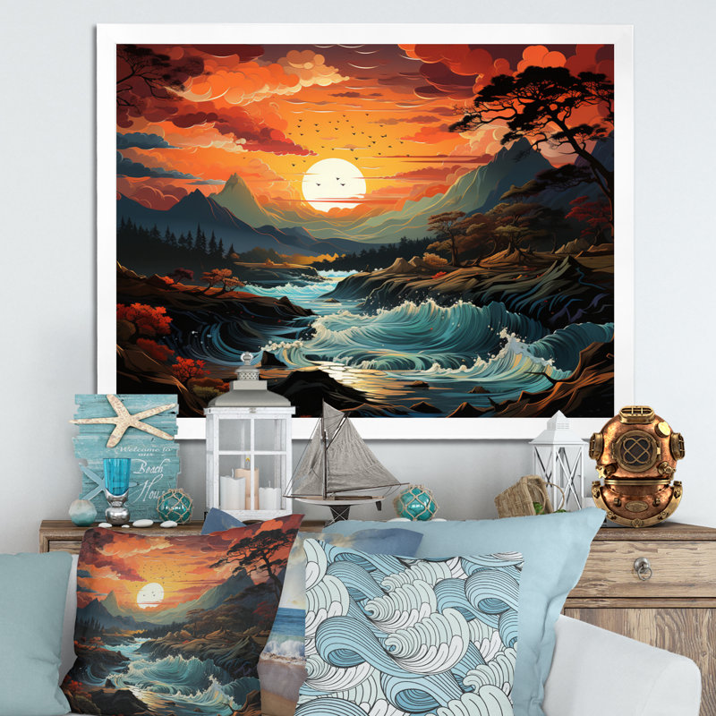 Wein Coastals Sunset Majestic Mountain River I - impression, Cadre photo argenté, H 34 po x l 44 po x P 1,5 po