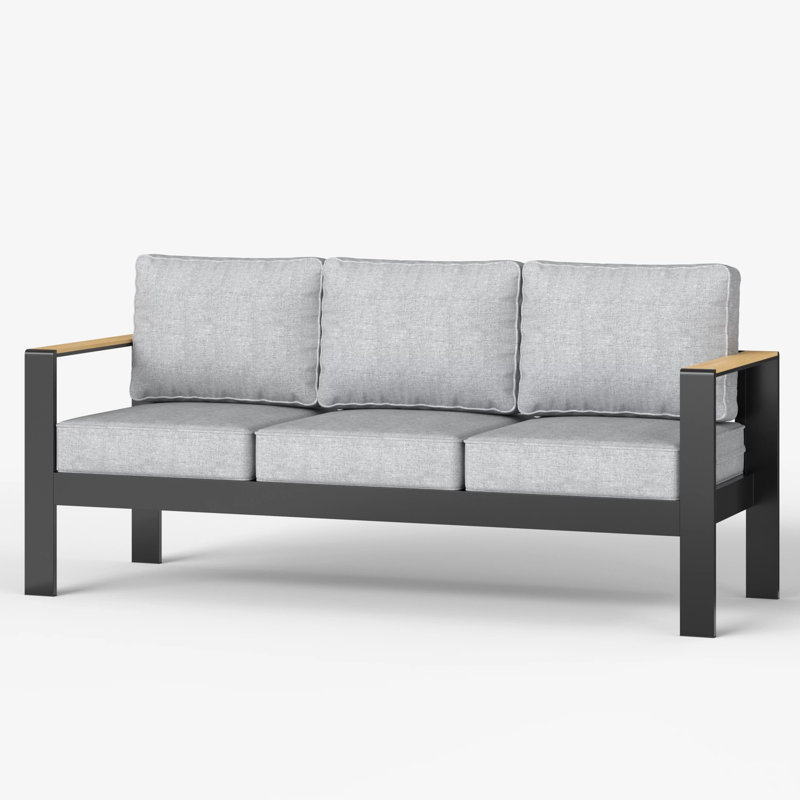 185.4cm Wide Patio Sofa with Cushions, Light Grey