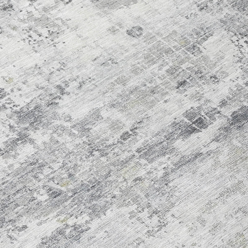 Tapis intérieur / extérieur gris lavable à la machine Xhevrie, Rectangle 9 pi x 12 pi
