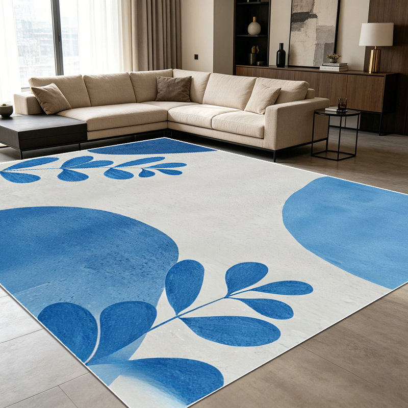 1PC Watercolor Blue Botanical Abstract Boho area rugs for Living Room, Soft and Comfortable, Suitable for all seasons, easy-to-maintain, machine washable Indoor floor mat, Under Table Farmhouse suitable for living room, dining room, bedroom,