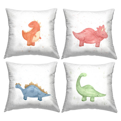 Fun Kids Whimsical Dinosaurs 4 Piece Outdoor Printed Pillow Set by Lucille Price