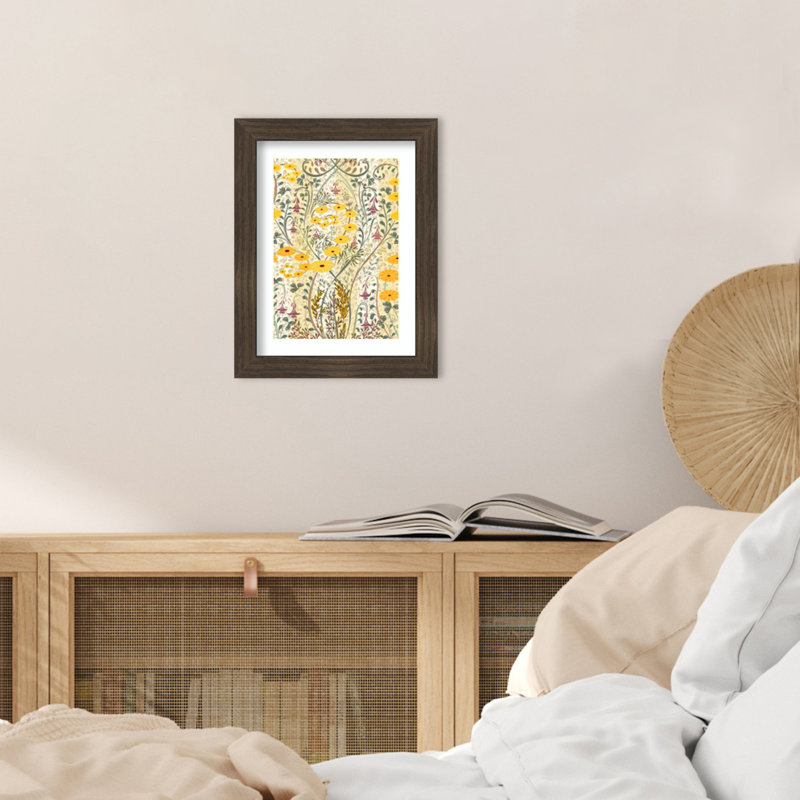 «Vibrant Botanical Pattern» par Fuselier, impression sur bois encadrée, H 14 po x l 11 po, Grain de bois rayé chocolat