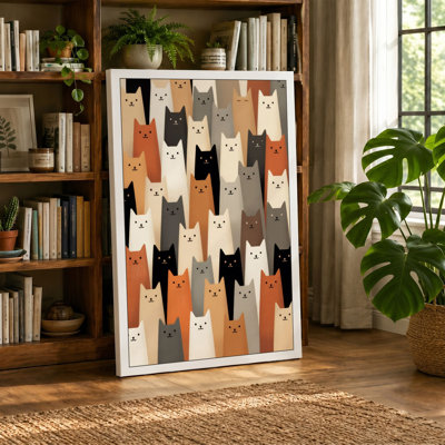 Geometric Cat Pattern Modern - Wrapped Canvas