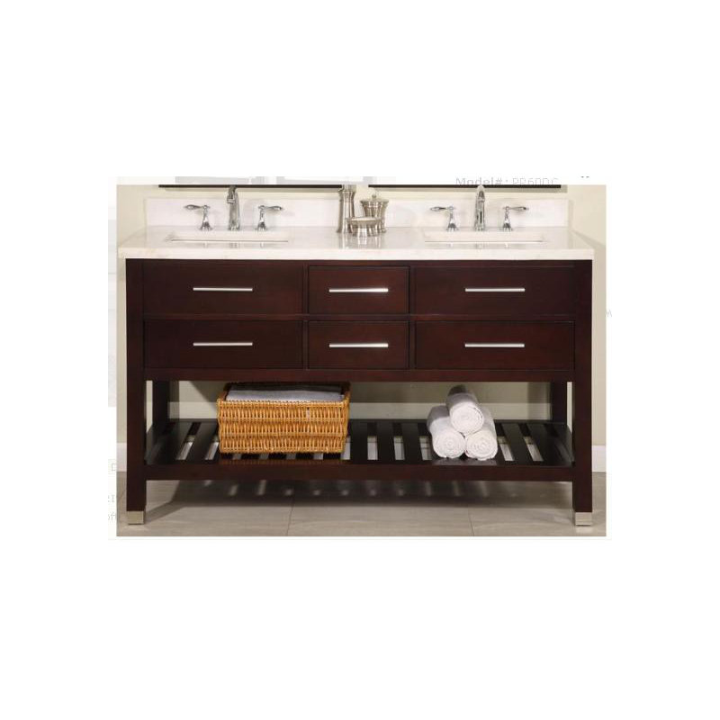 Priva 60" Open Double Bathroom Vanity Base Only in Dark Wood