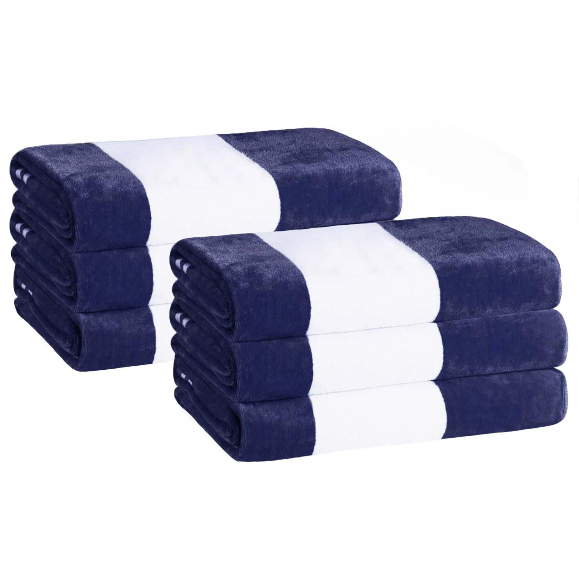 Calheta Cotton Oversized Cabana Stripe Beach Towels, 6, Blue