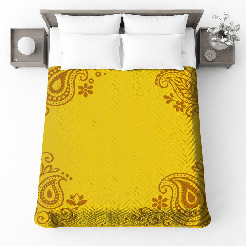 Couvre-lit matelassé à motif floral cachemire jaune toutes tailles, Full / Double
