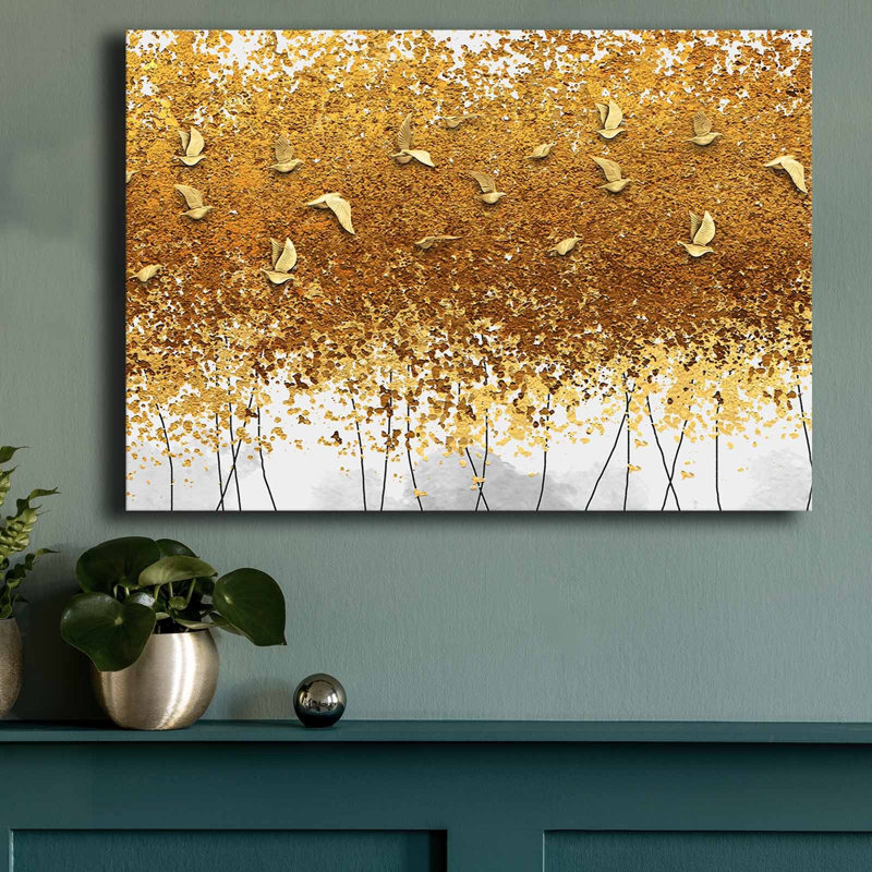 Art mural abstrait oiseau doré - 39,4 po x 27,6 po