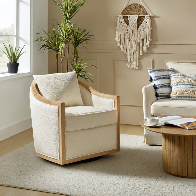 Fauteuil demi-tonneau Manja Jess Farmhouse, Polyester ivoire