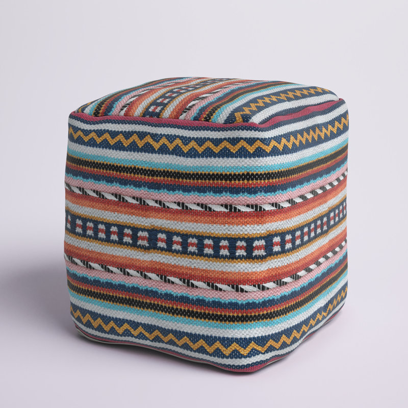 Pouf à rayures carrées 16 po Ali, Coton à 100 % multicolore / jaune
