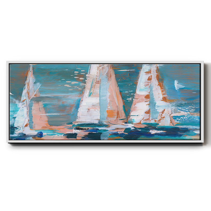 Toile encadrée Pop Regatta II - prête à être accrochée, H 12 po x l 30 po x P 1,5 po, Toile encadrée flottée blanche